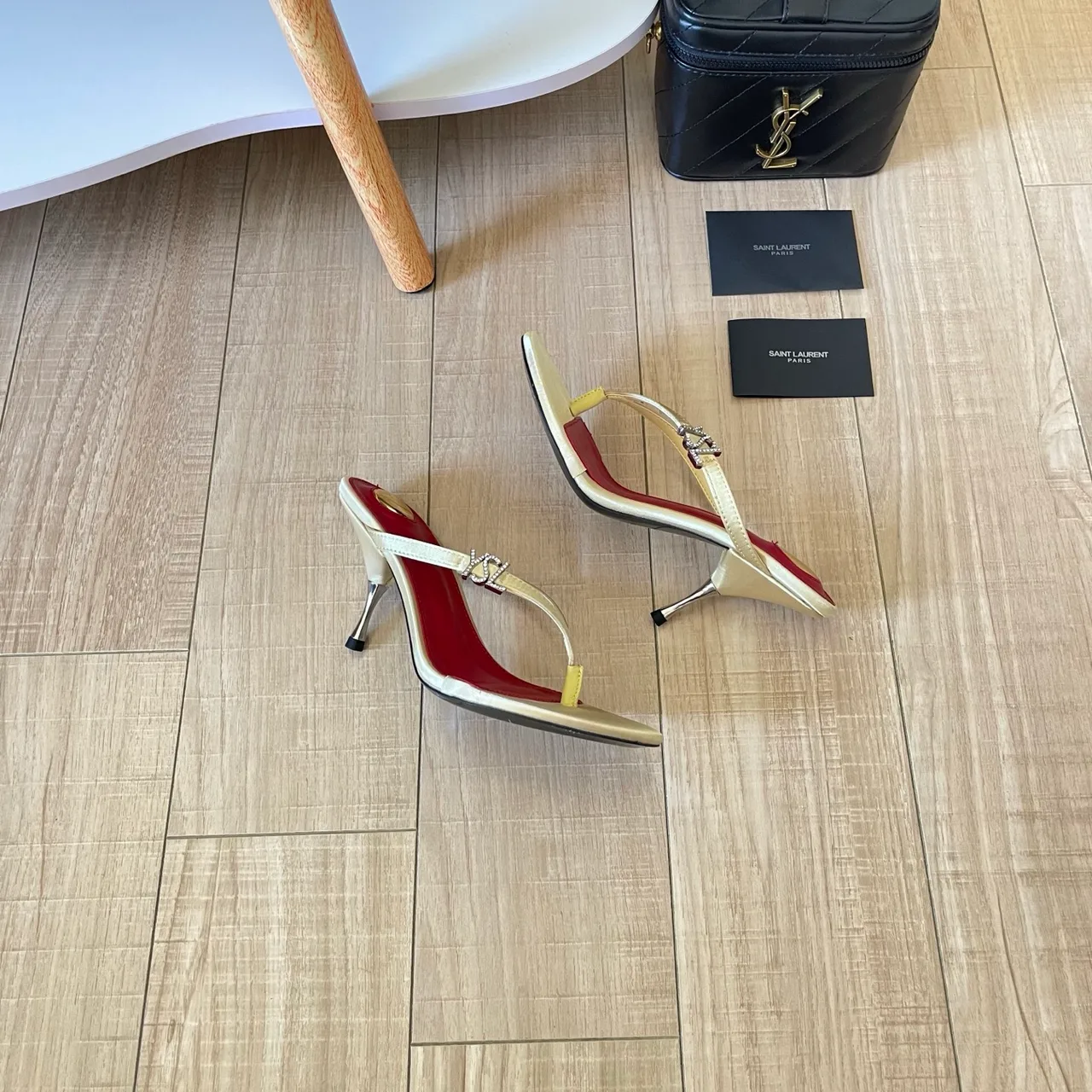 Saint Laurent Sheepskin Buckle Sandals in Cream · view 6