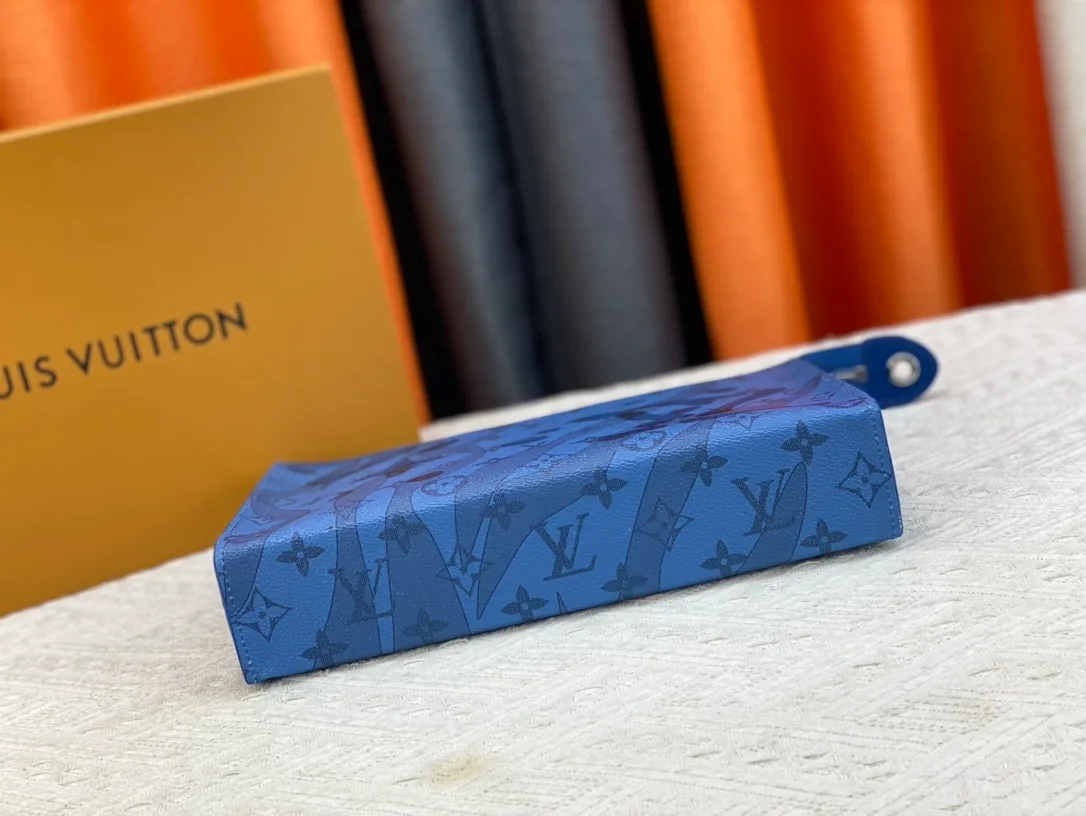 Louis Vuitton Cowhide Canvas Clutch in Blue · view 4