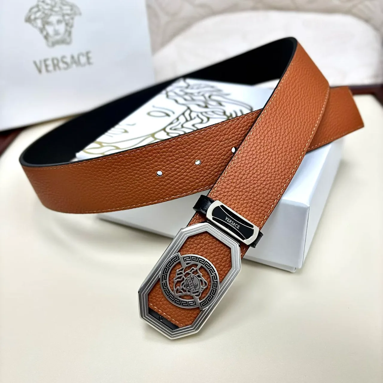 Versace Medallion buckle belt in Brown · view 6