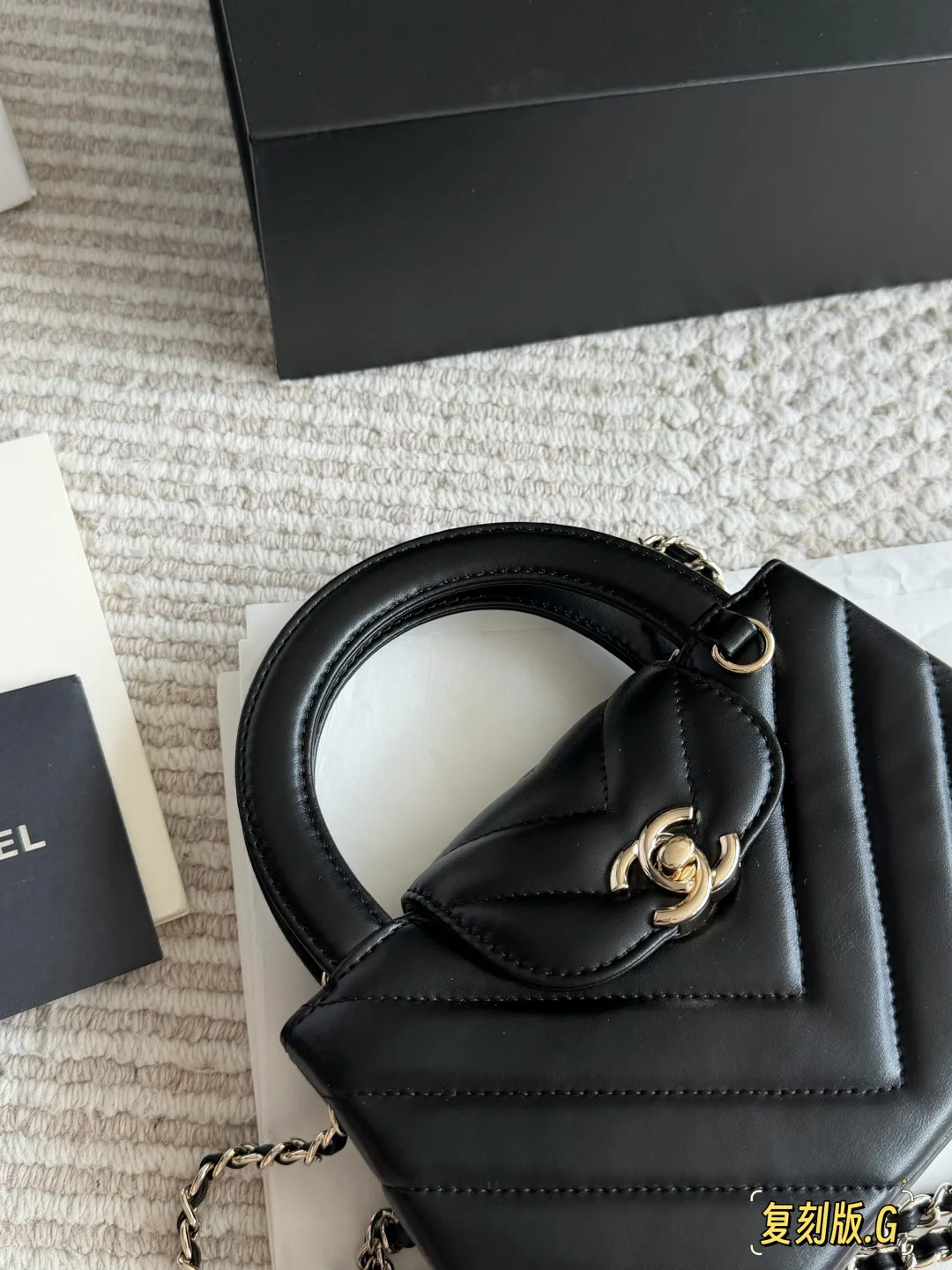 Chanel Lambskin Quilted Top-Handle Bag in Black · view 8