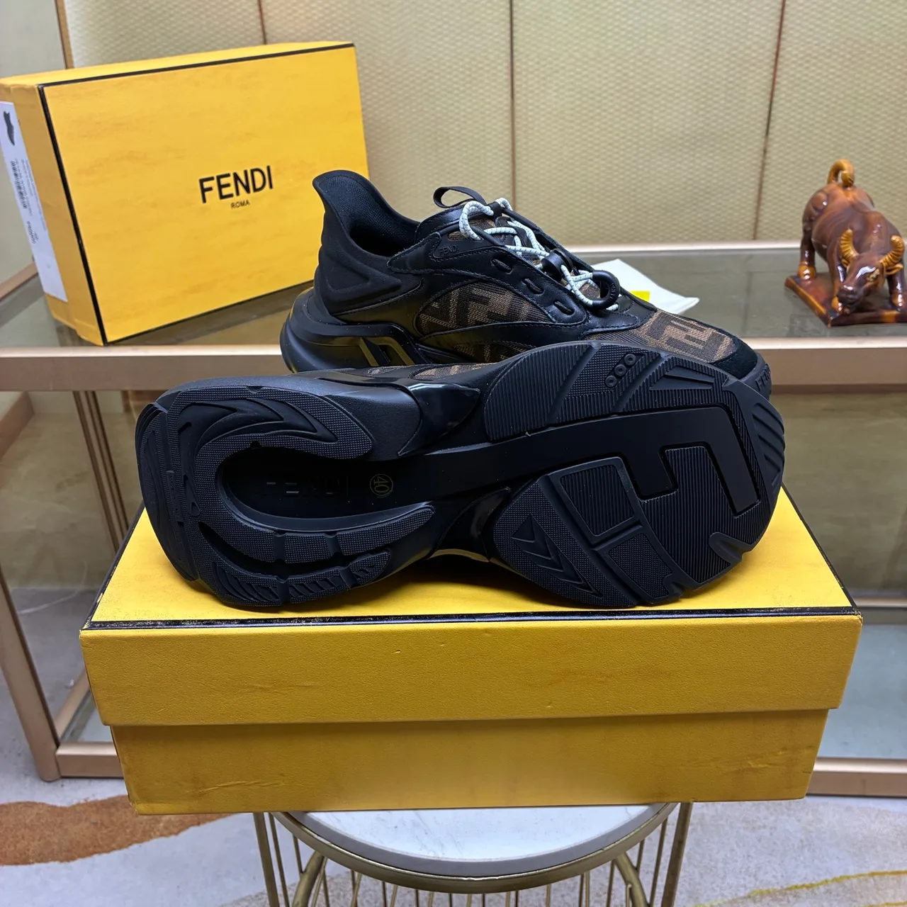 Fendi Smooth Round-Toe Sneakers in Black · view 8