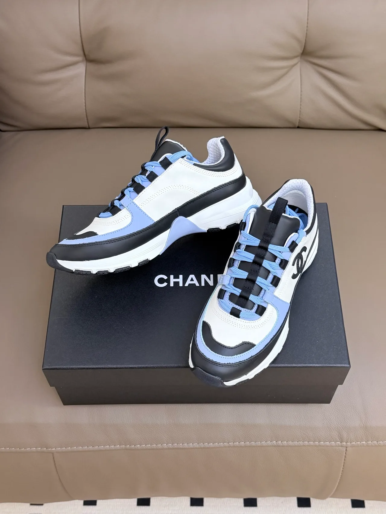 Chanel Cowhide Sheepskin Sneakers in White · view 3