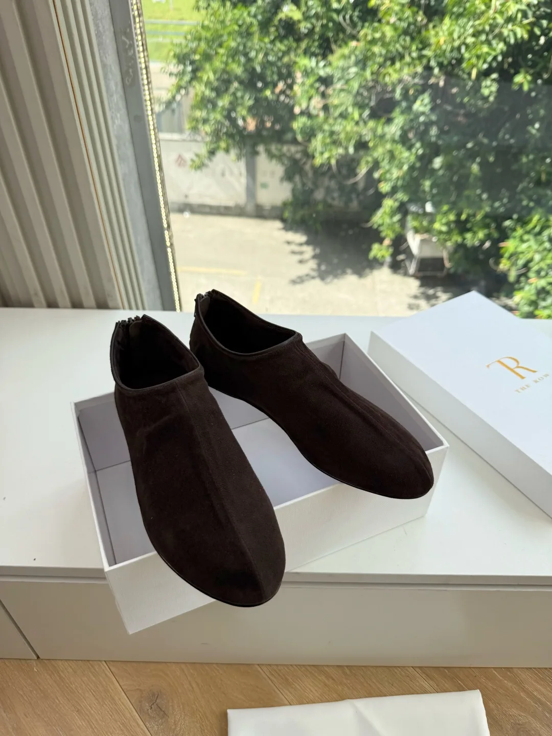 The Row Smooth Round-Toe Slip-On Flats in Brown · view 3