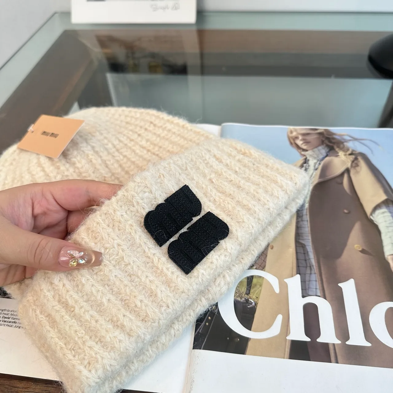 Matin Kim Ribbed Beanie in White · view 7