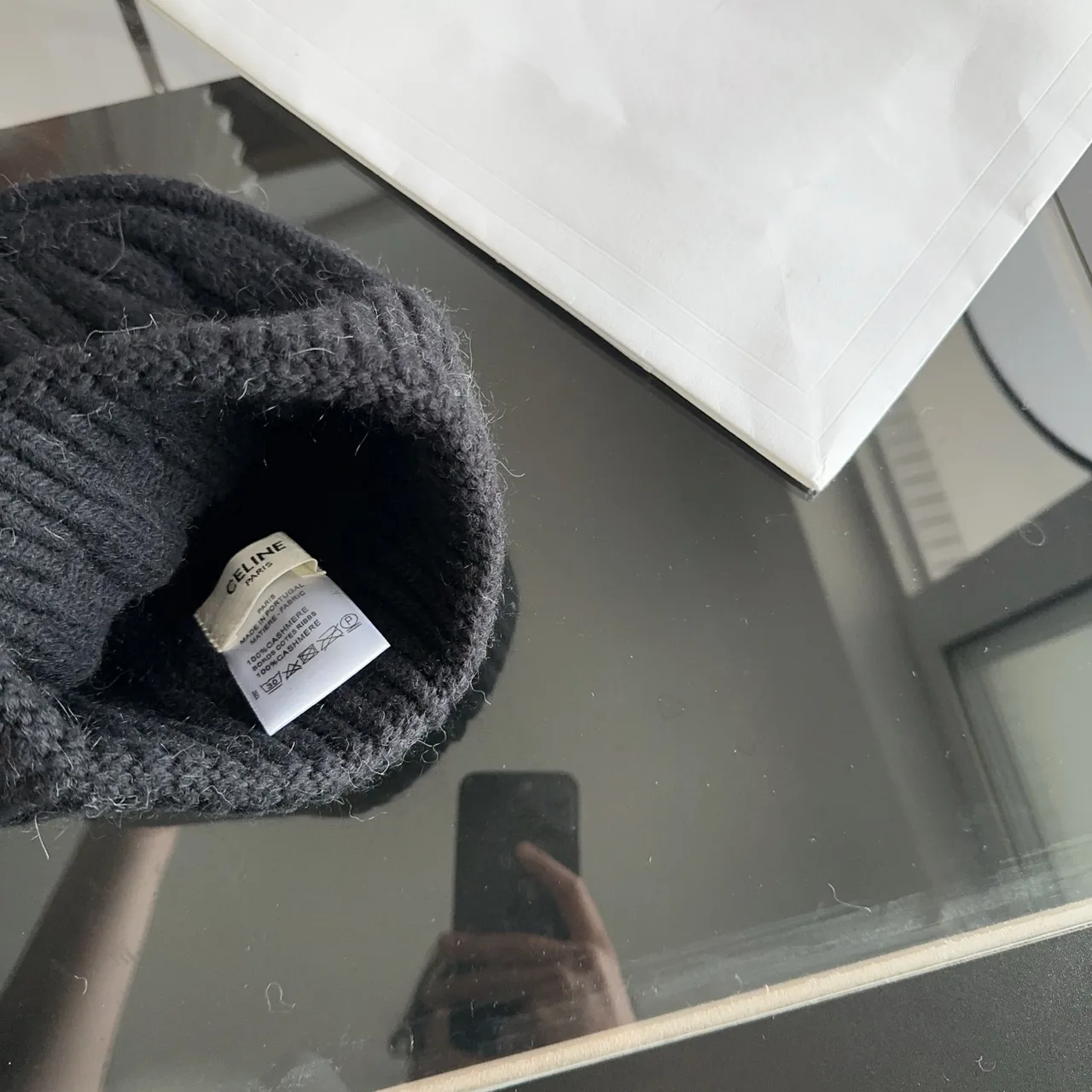 Celine Ribbed Beanie in Black · view 8