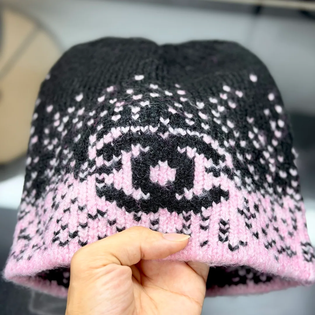 Chanel CC Jacquard Beanie in Black & Grey & Beige & White · view 7