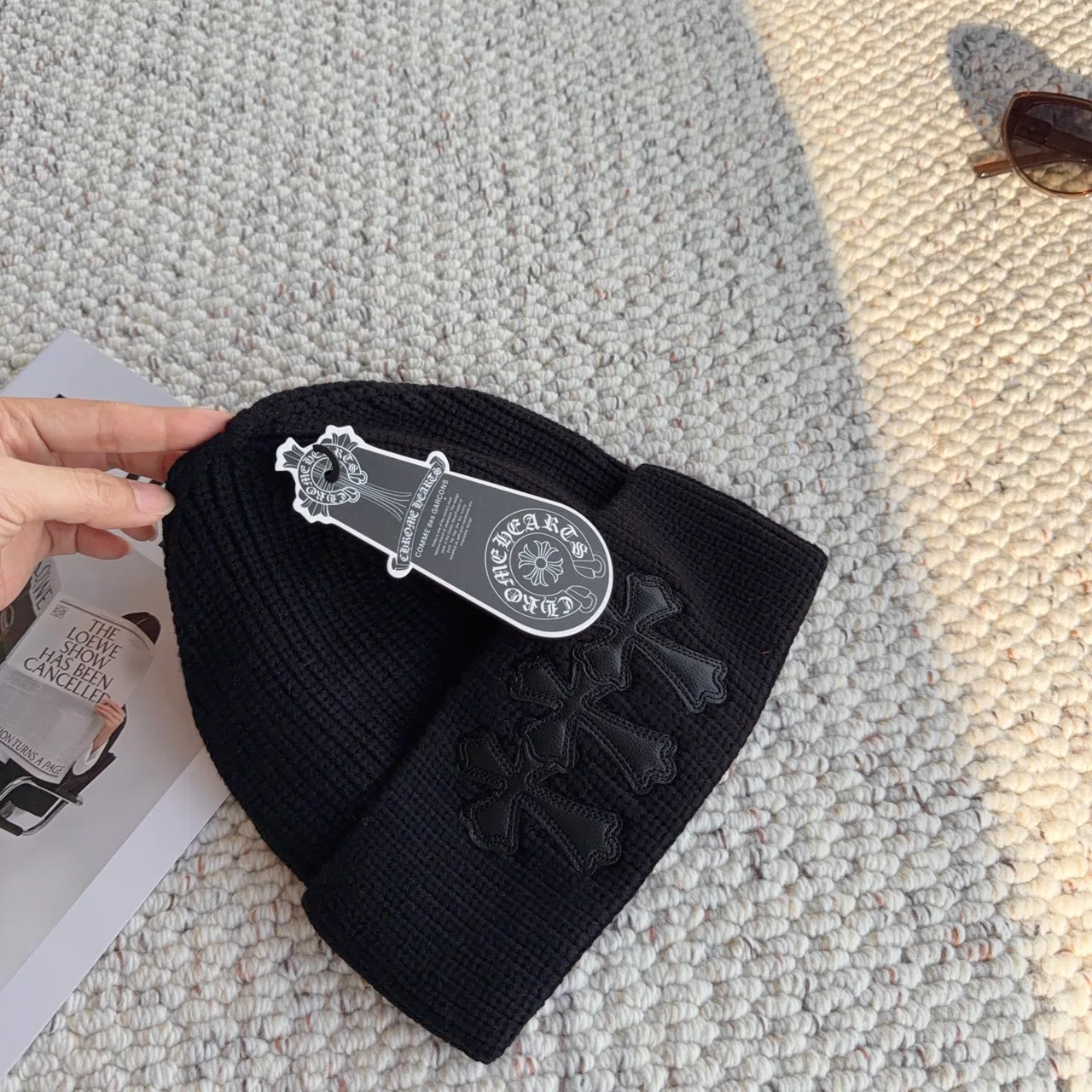 Chrome Hearts Cross-Patch Knit Beanie in Black · view 7