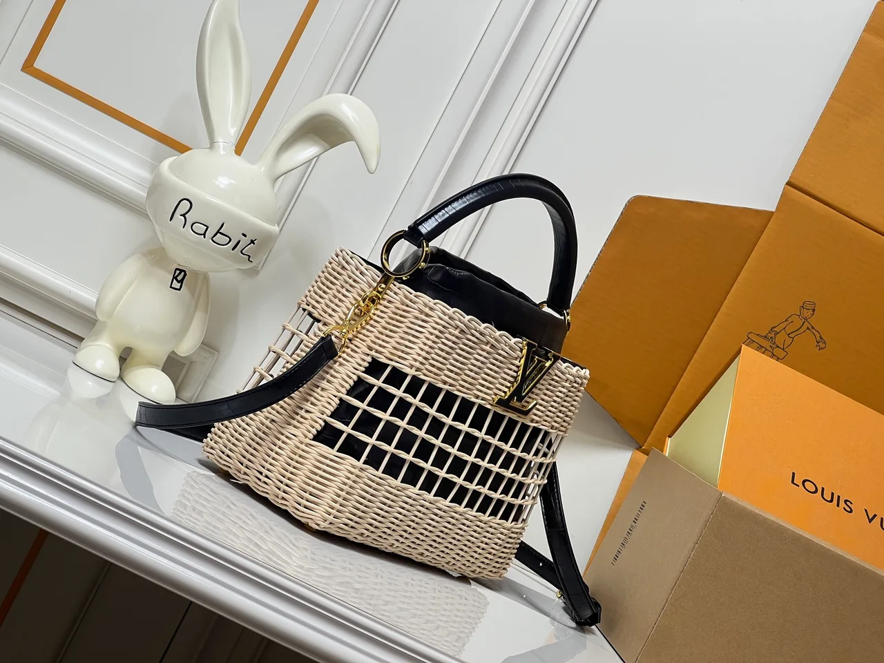 Louis Vuitton Leather Woven Top-Handle Bag in Beige · view 2