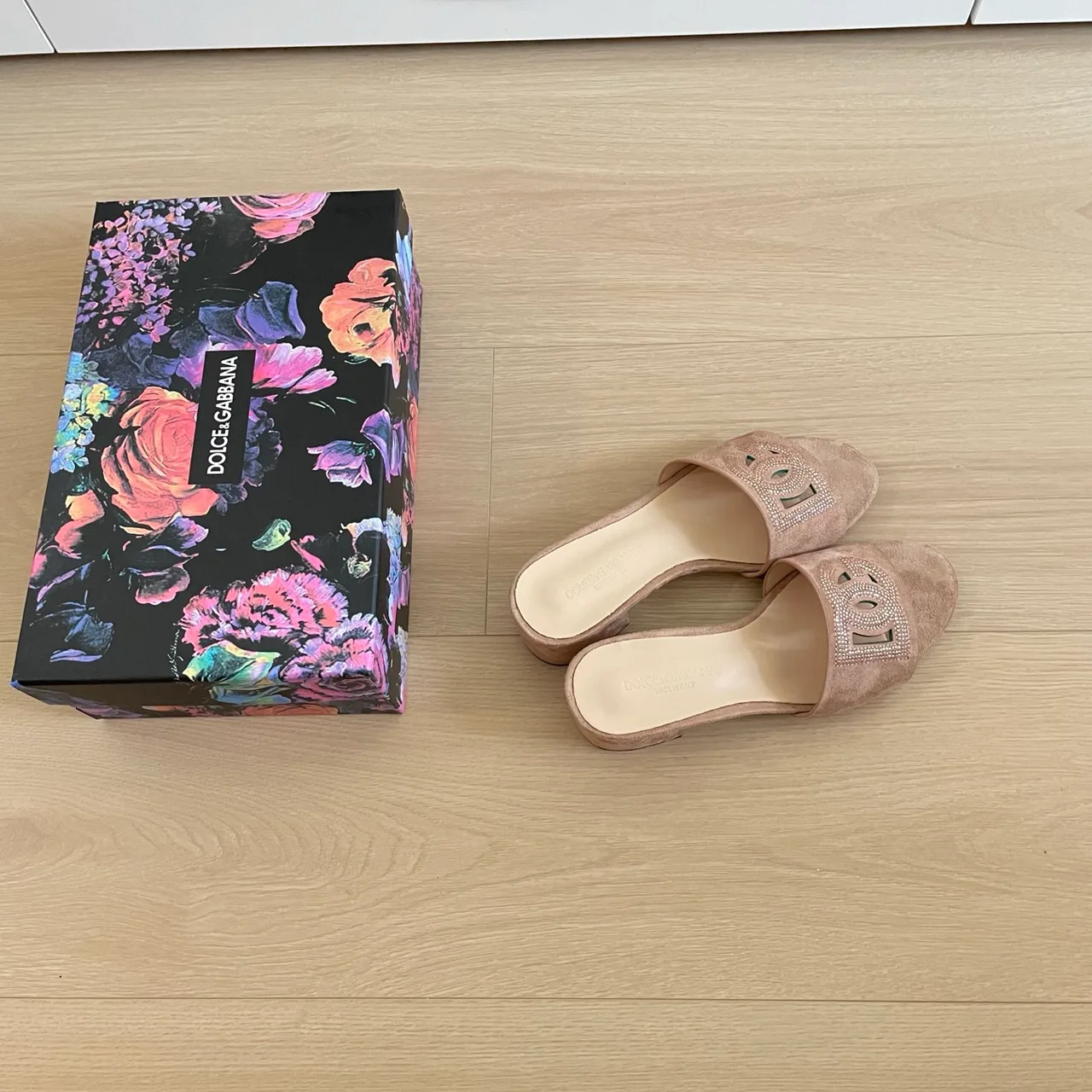 Dolce & Gabbana Sheepskin DG Crystal-Band Mules in Pink · view 5