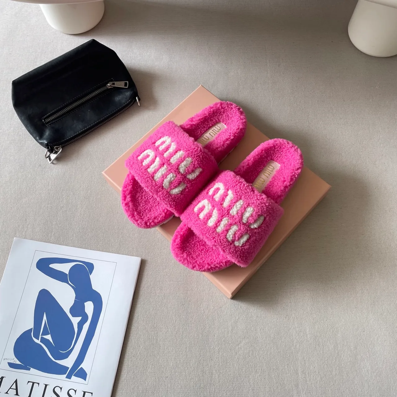 Miu Miu Wool Slippers in Pink · view 3