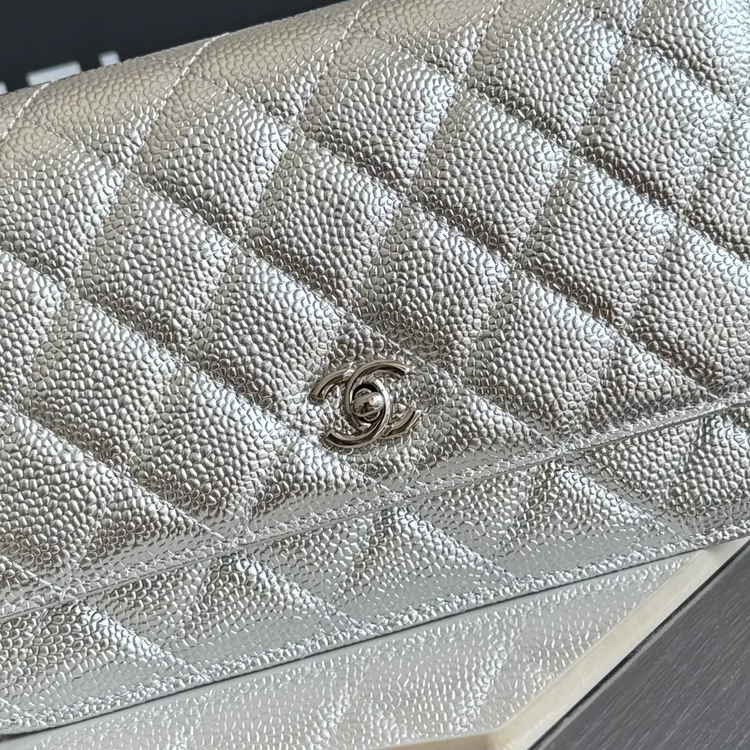 Chanel Calfskin Quilted Glossy Clutch in Silver · view 6
