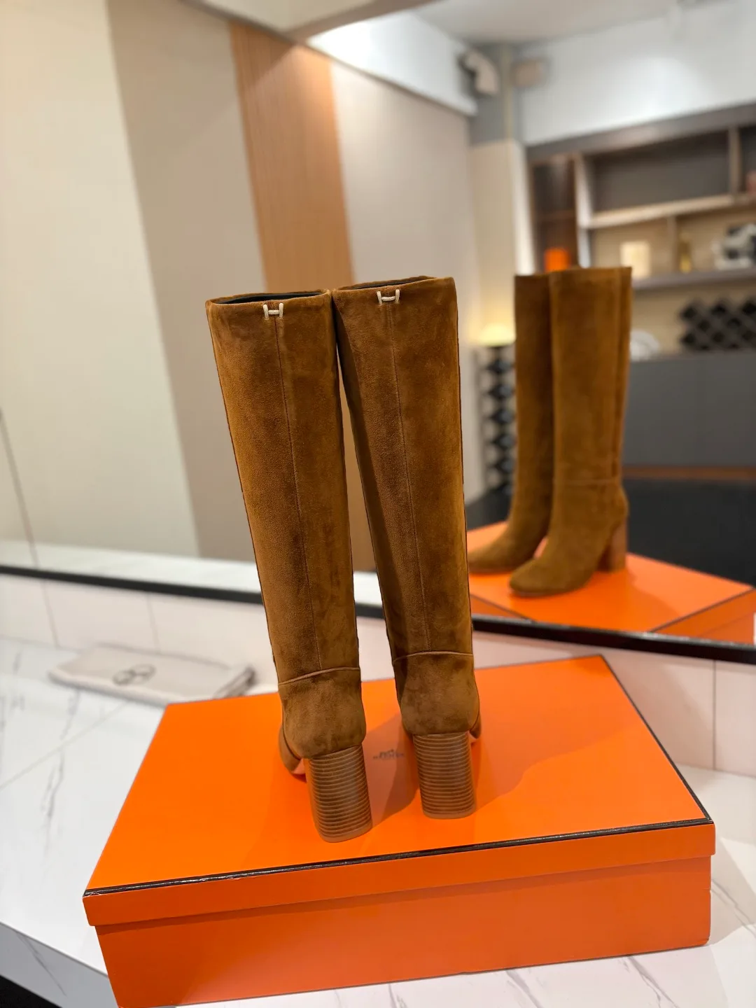 Hermes Cowhide Knee-High Boots in Brown · view 5