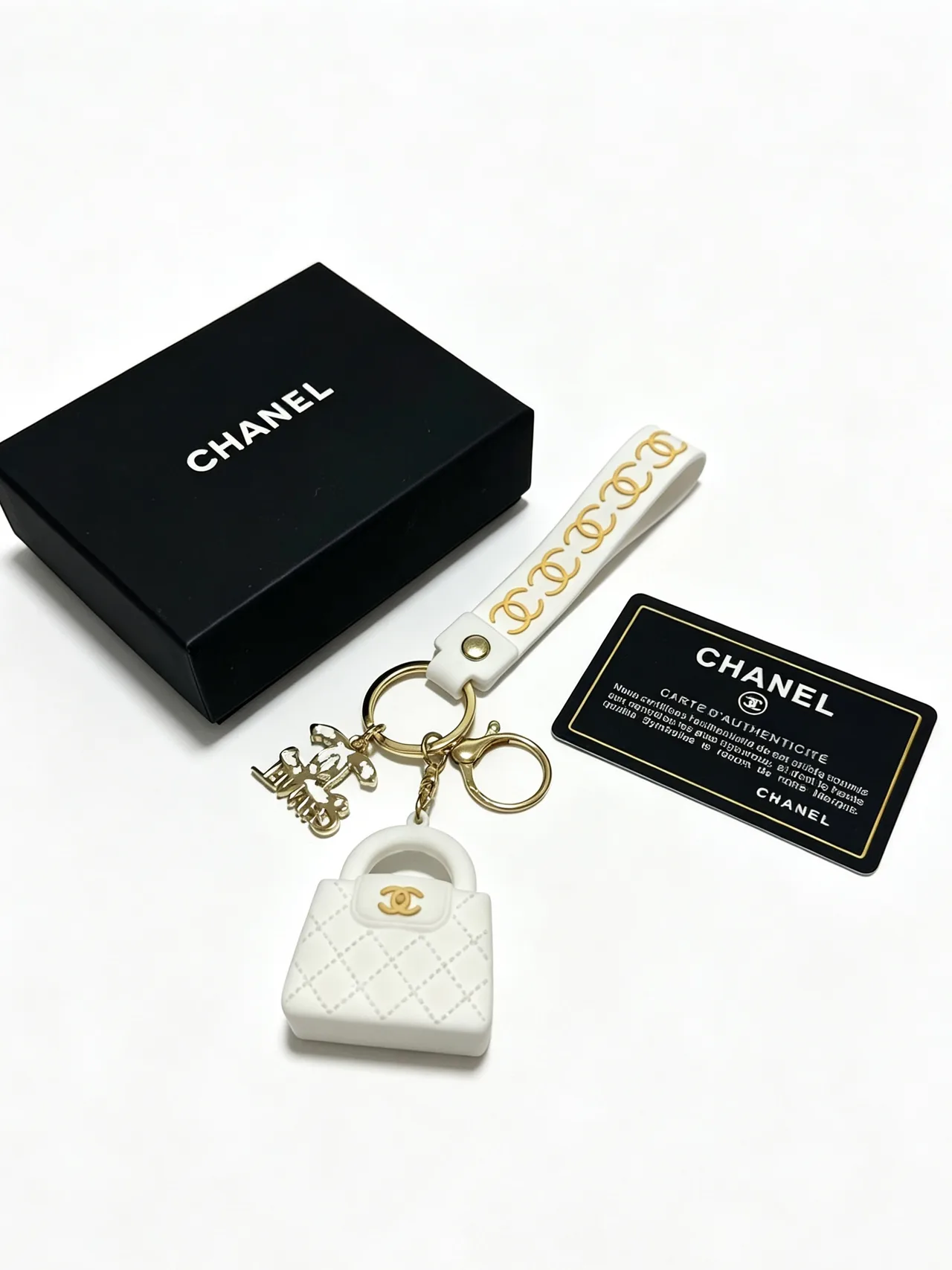 Chanel Quilted Mini Handbag Keychain in White · view 4
