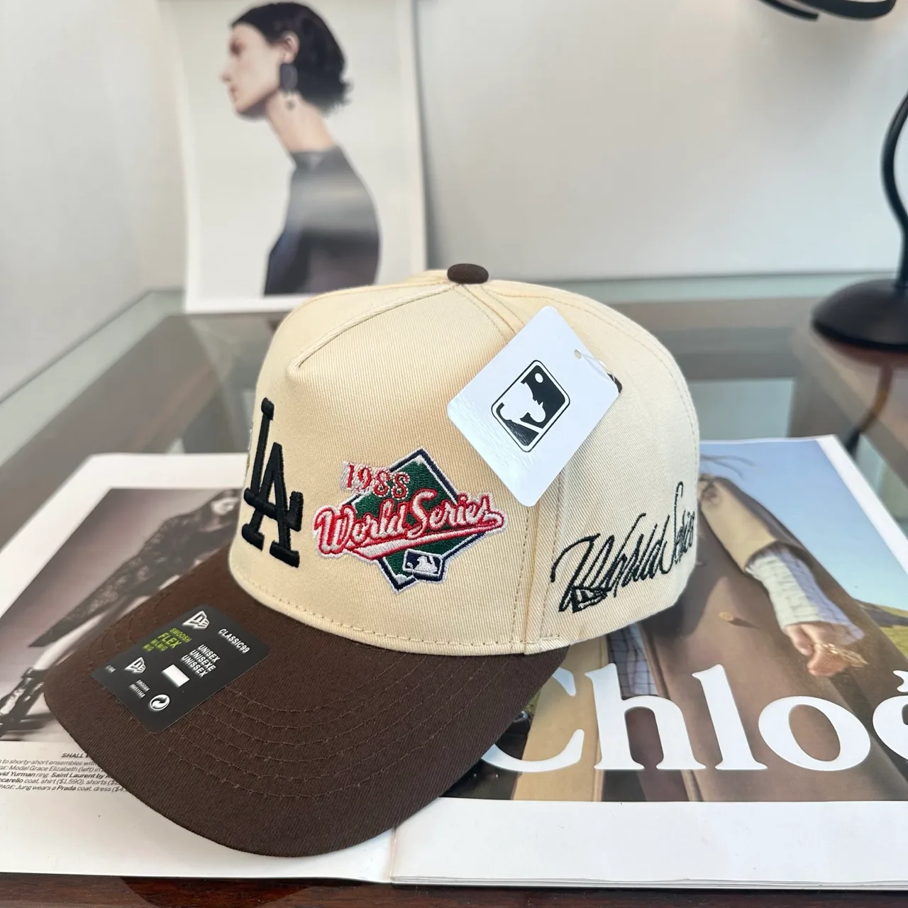 New Era Embroidered Baseball Cap in Beige · view 3