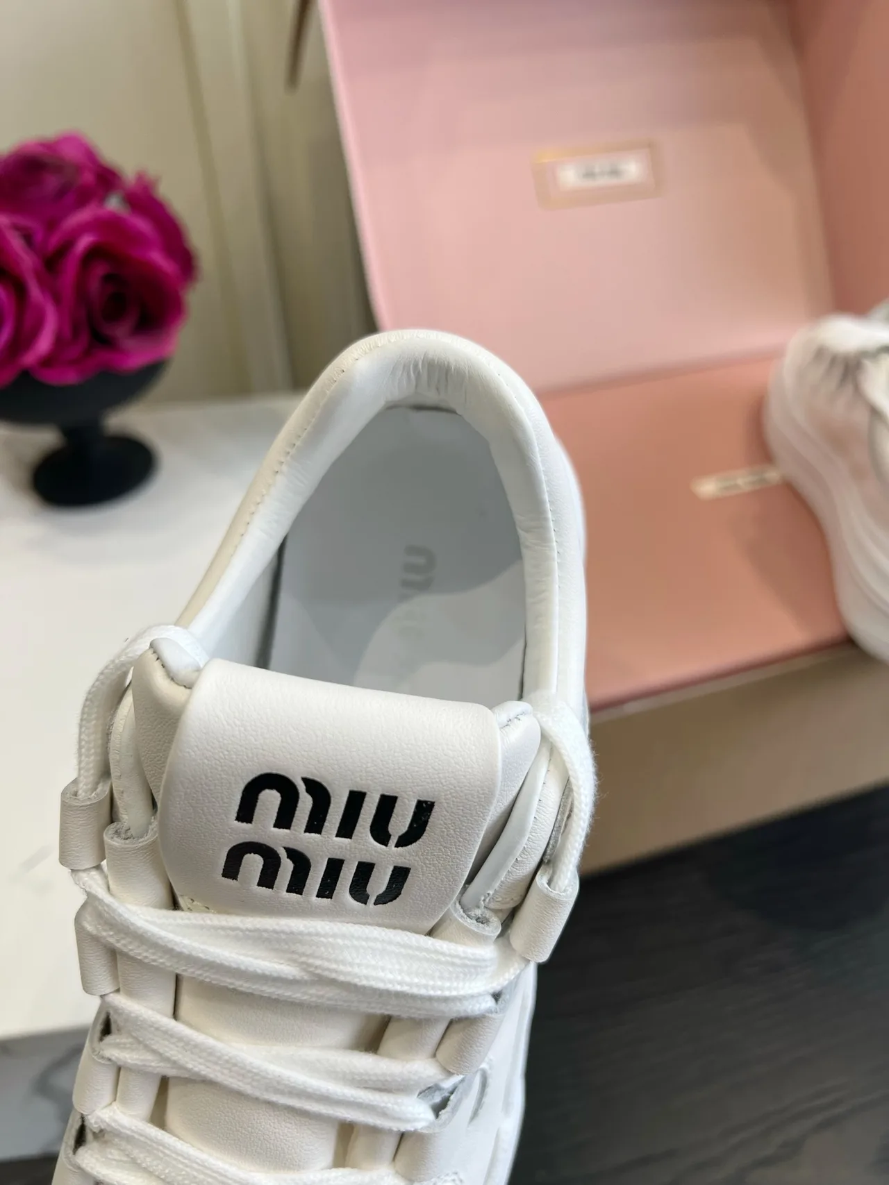 Miu Miu Cowhide Lace-Up Sneakers in White · view 8