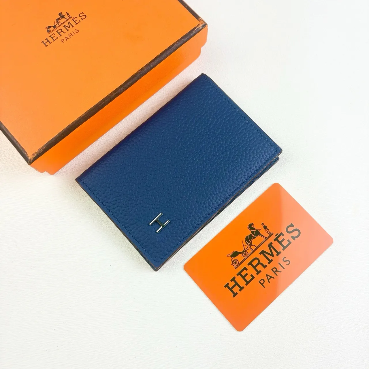 Hermes Calvi Cardholder in Blue & Brown · view 1