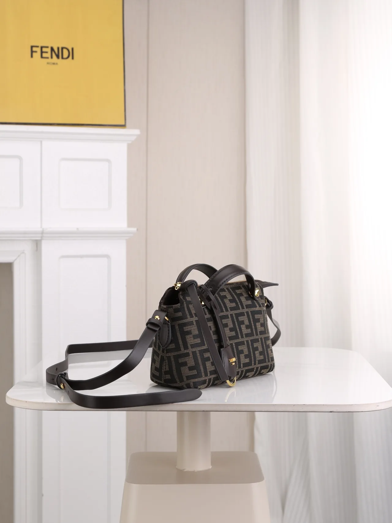 Fendi Calfskin FF-Monogram Top-Handle Zip Satchel in Brown · view 3