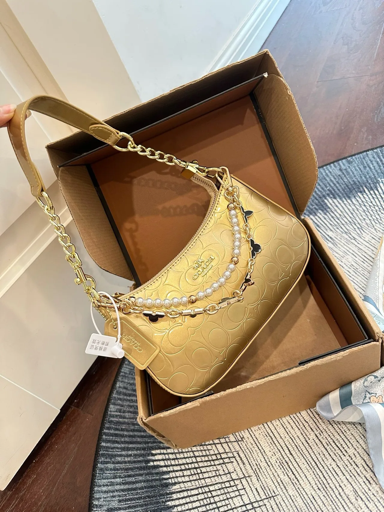 Coach Teri chain hobo in Beige & Burgundy & White & Yellow & Grey & Pink & Black · view 4