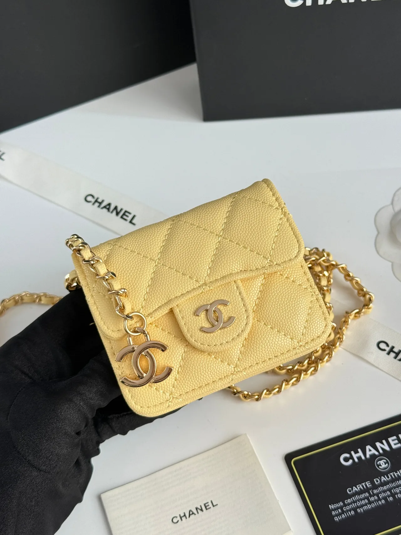 Chanel Quilted Wallet in Yellow · view 4