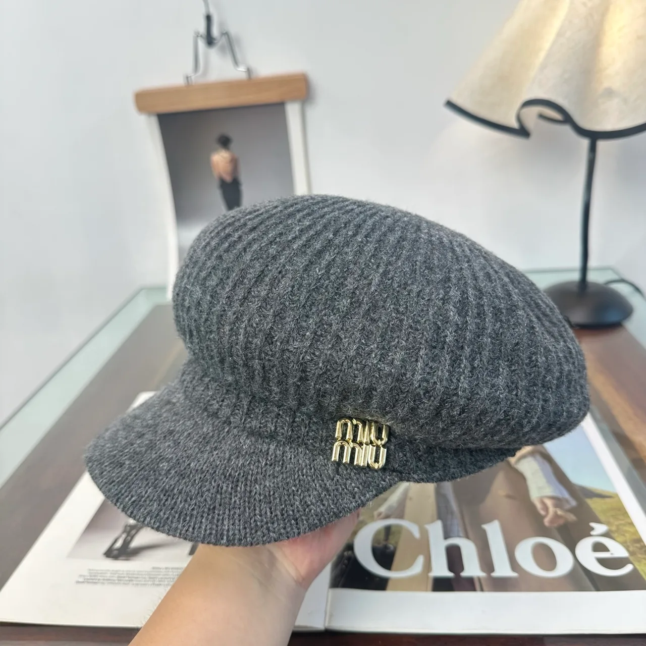 Miu Miu Newsboy Cap in Grey · view 3
