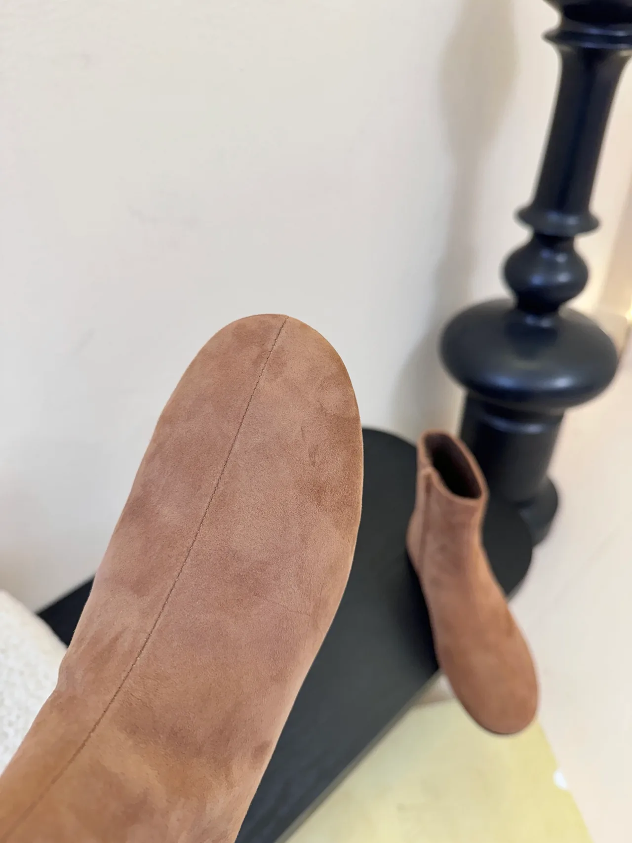 The Row Glossy Suede-Look Round-Toe Shearling Ankle Boots in Grey · view 6