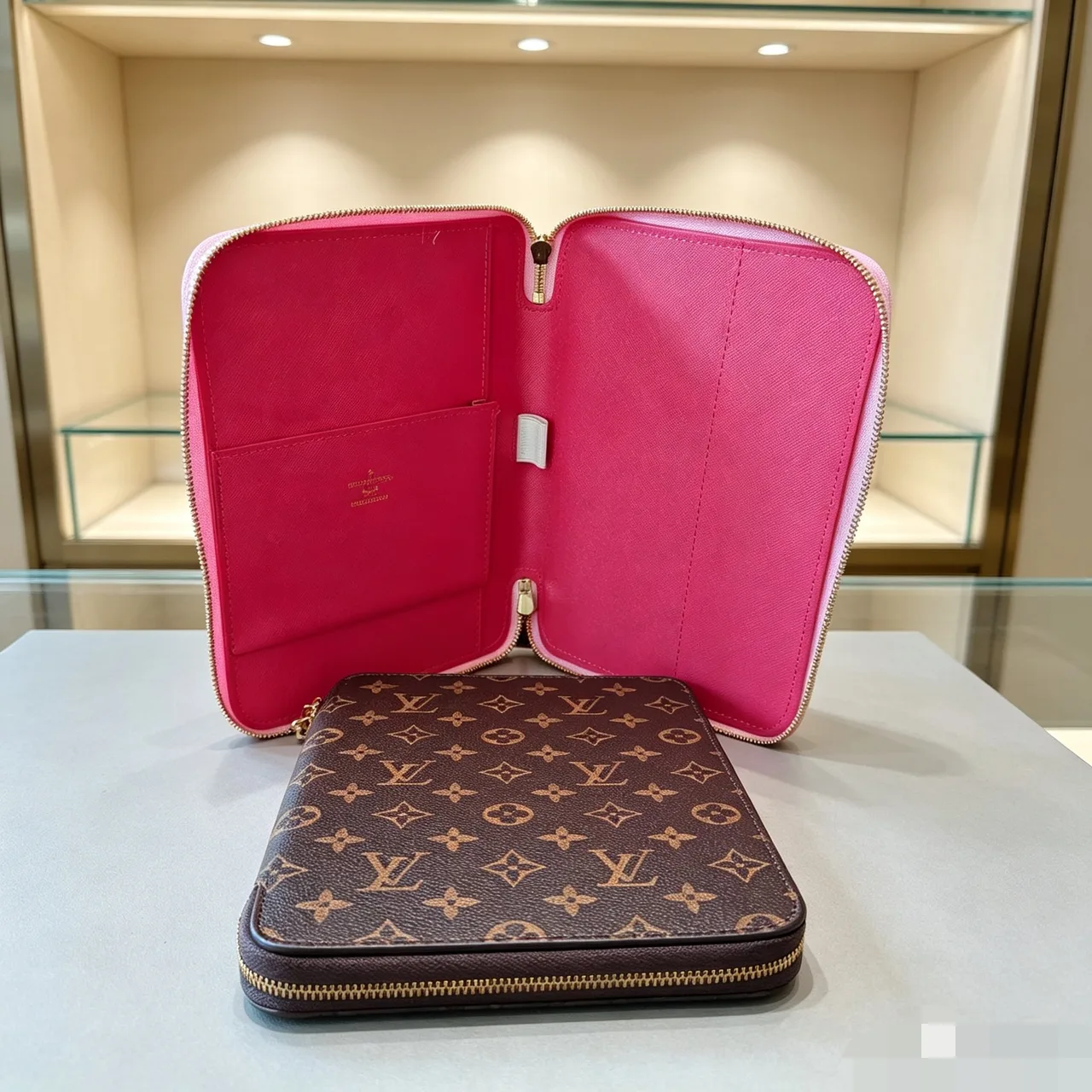 Louis Vuitton Zip Organizer in Brown & White & Grey & Pink · view 1