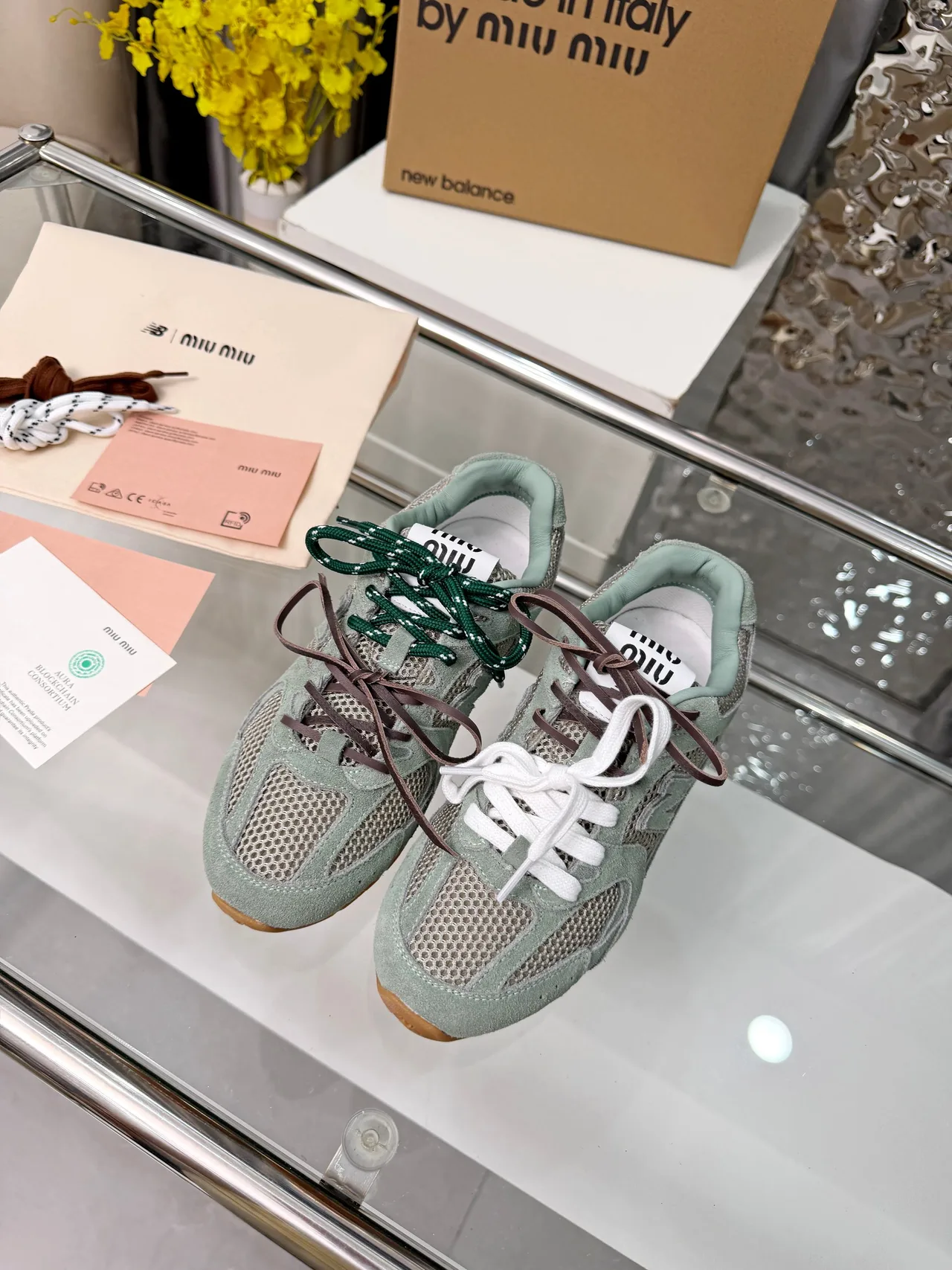 Miu Miu Cowhide New Balance 530SL Sneakers in Grey · view 6