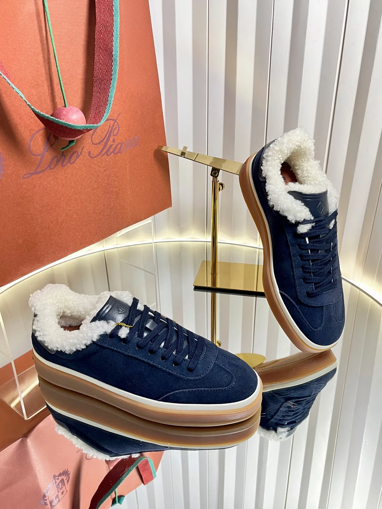 Loro Piana Cashmere Suede-Look Lined Sneakers in Blue · view 4