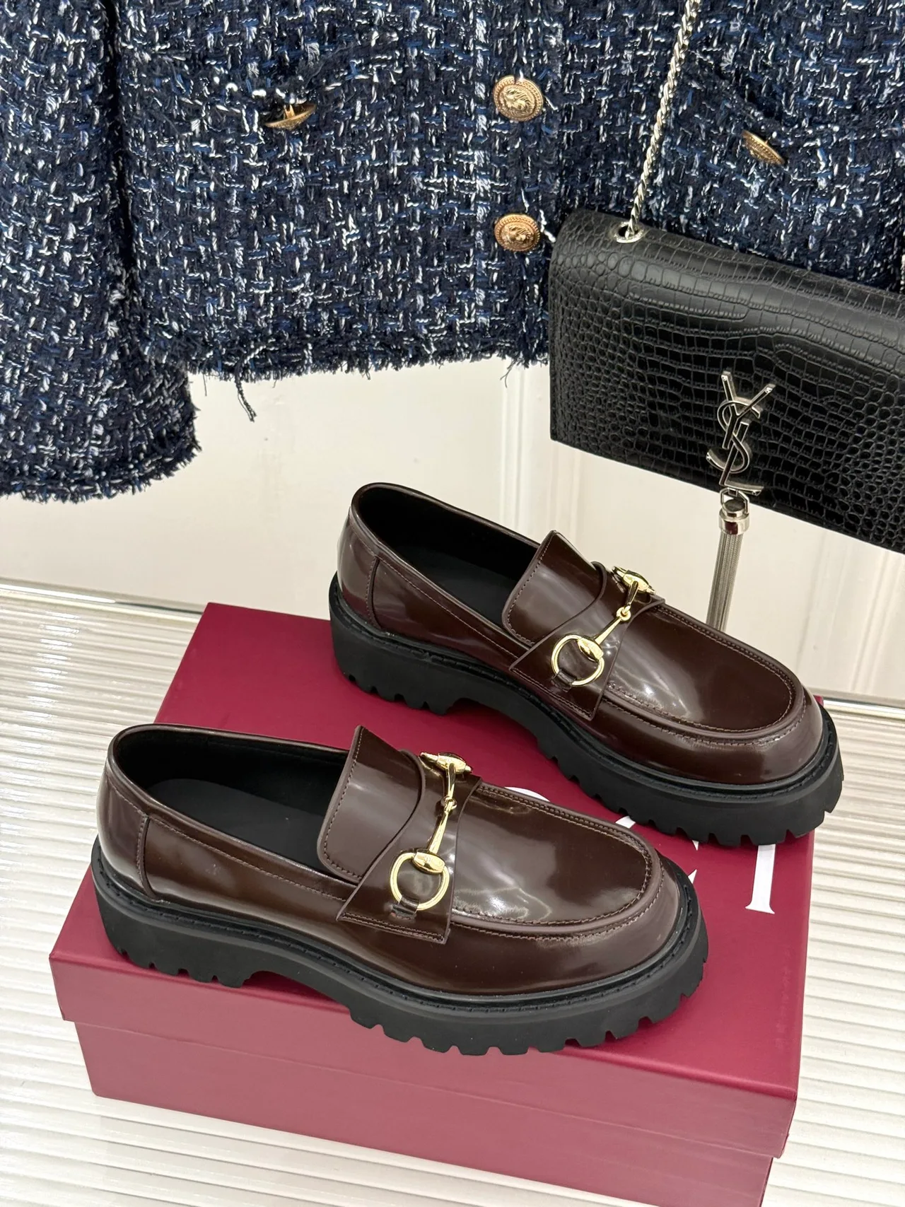 Gucci Horsebit Lug Loafers in Brown · view 3