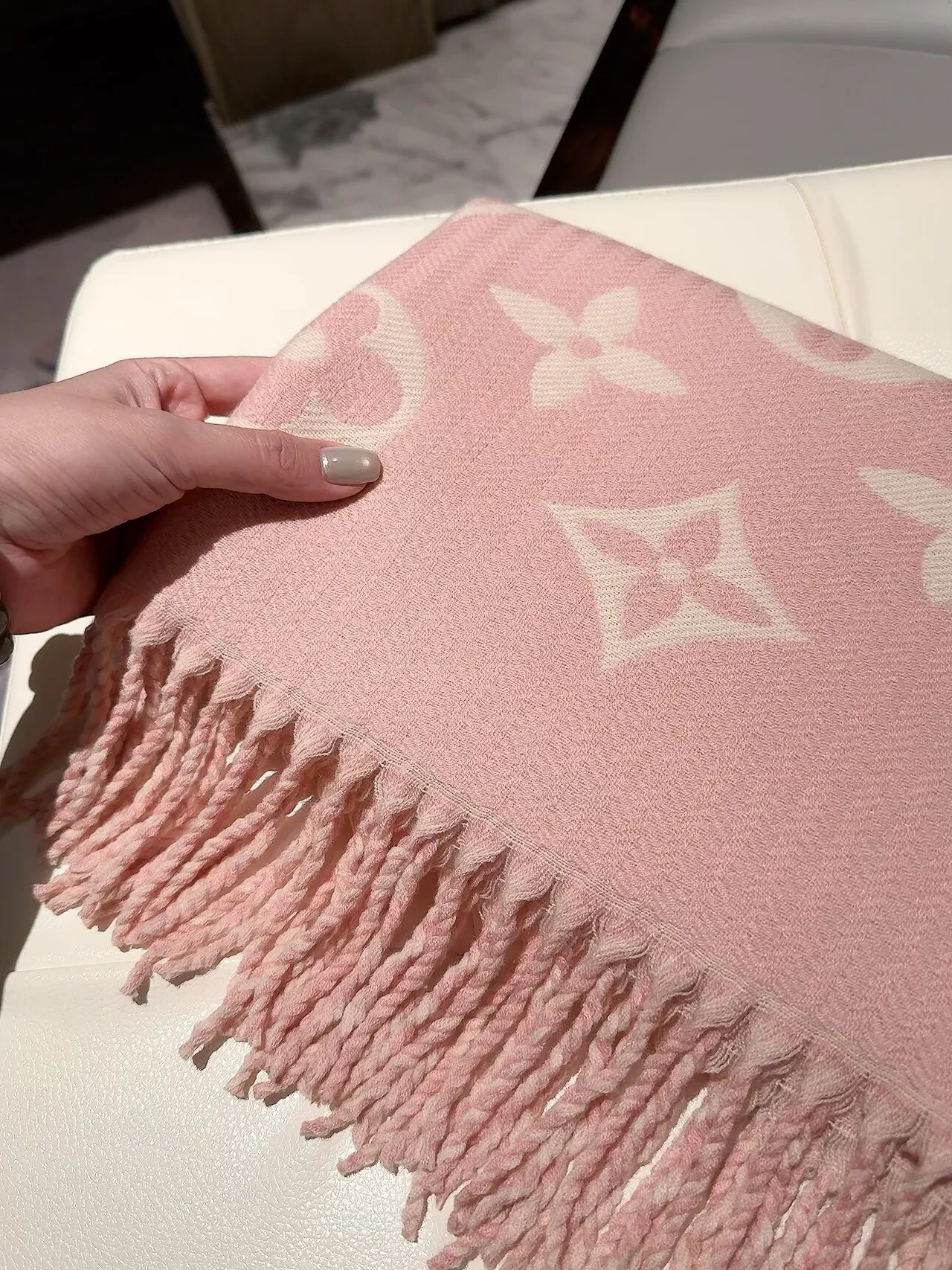 Louis Vuitton Reversible Monogram Shawl in Pink & Brown · view 7