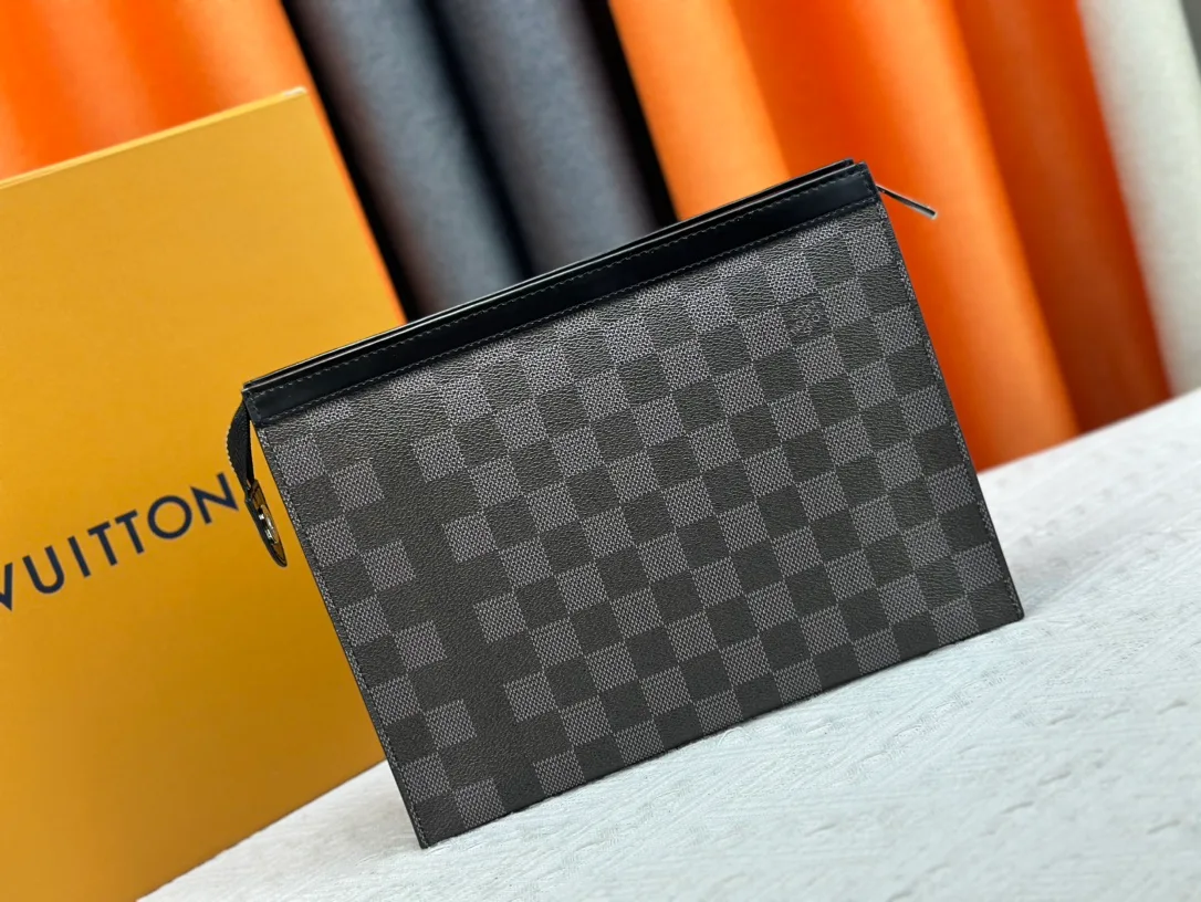 Louis Vuitton Canvas Check Clutch in Grey · view 3