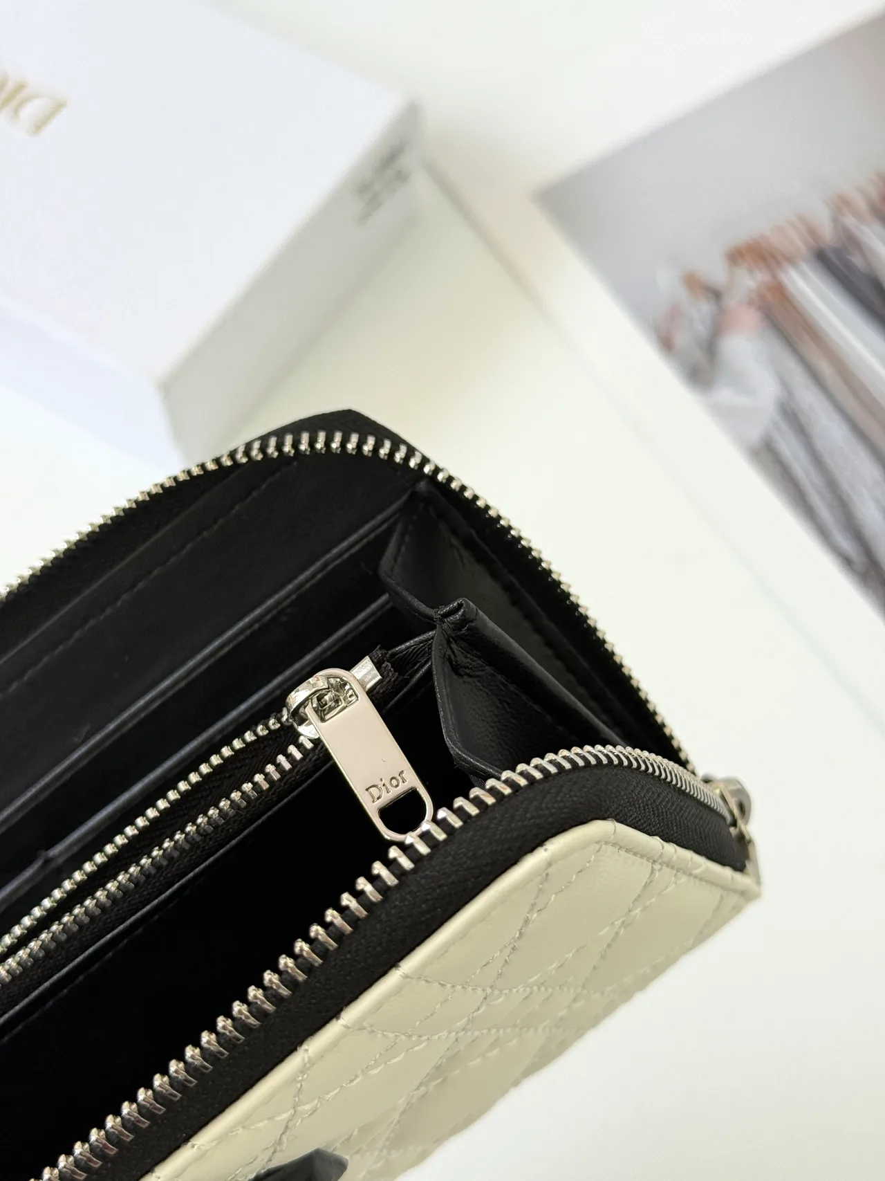 Dior Lambskin Quilted Glossy Wallet in Cream · view 6