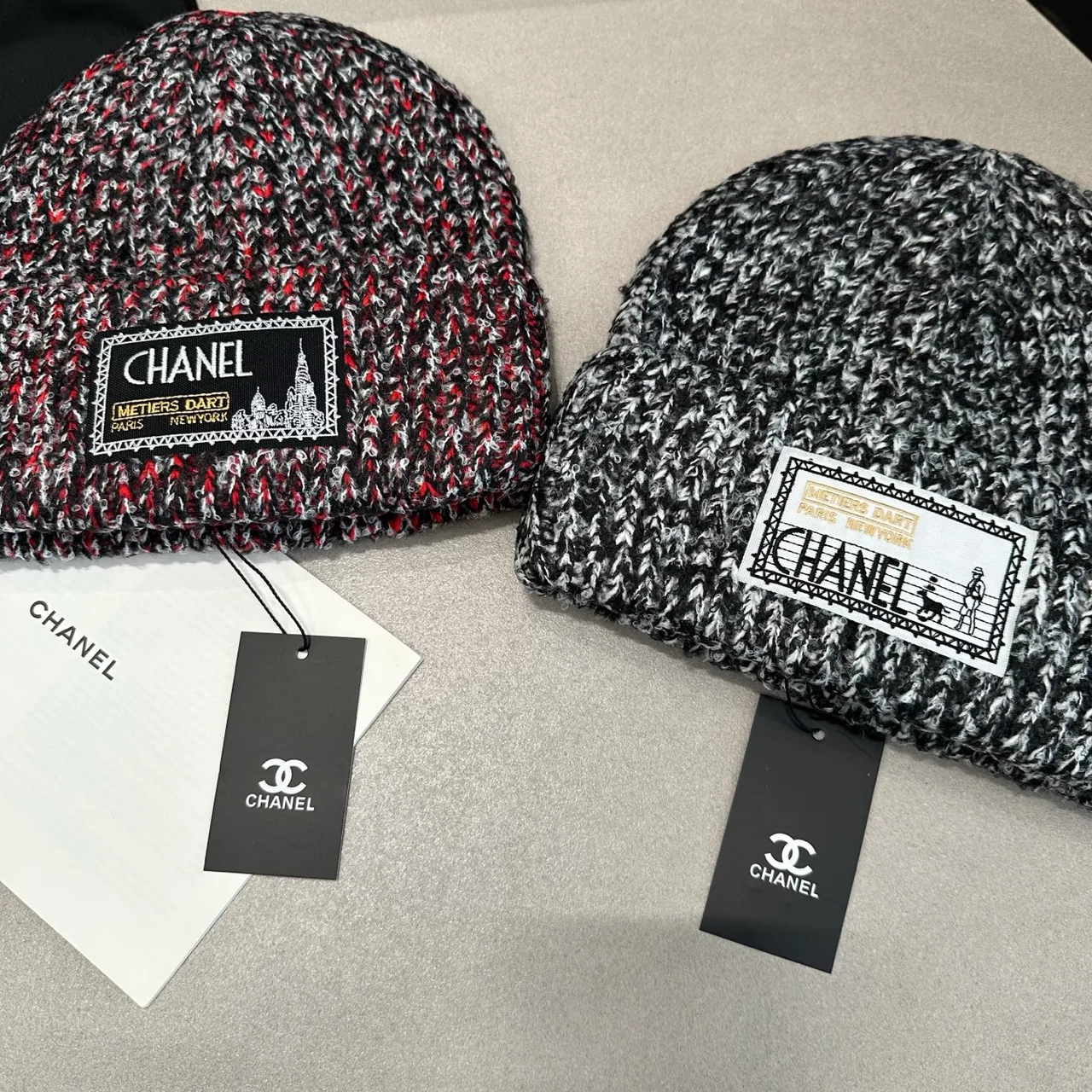 Chanel Beanie in Red & Grey · view 7