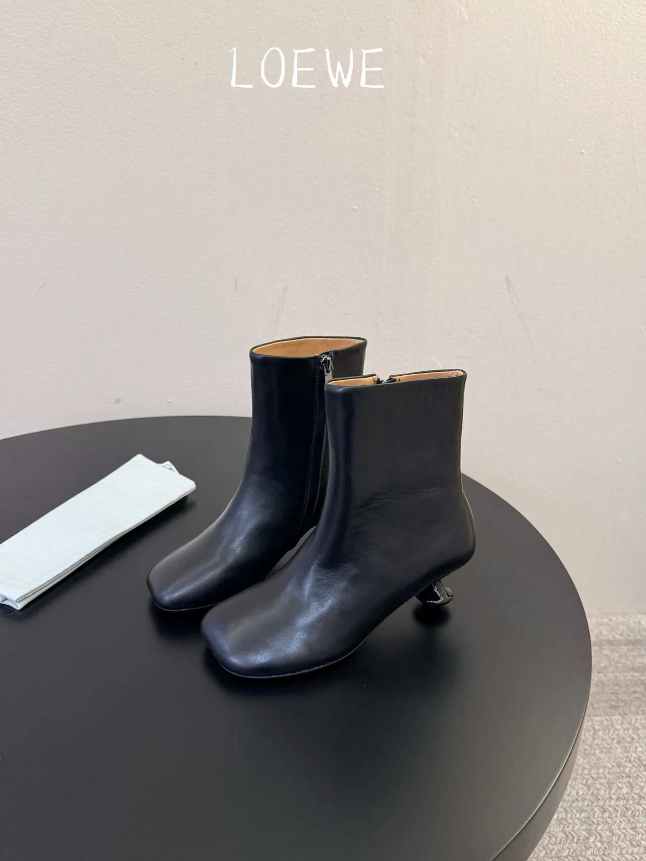 Loewe Cowhide Glossy Square-Toe Ankle Boots in Black · view 5