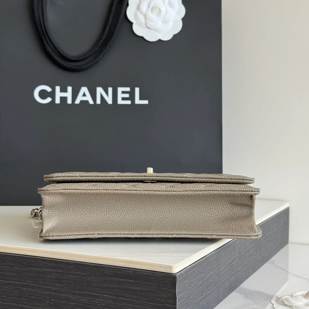 Chanel Calfskin Quilted Chain Wallet in Grey · view 5
