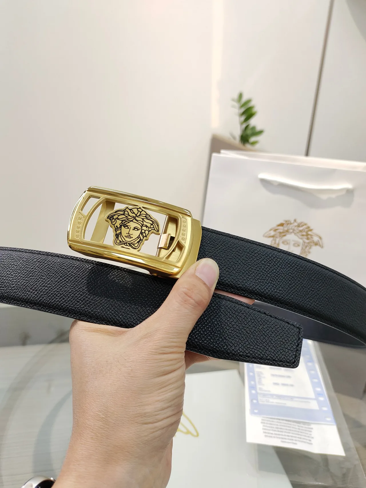 Versace Calfskin Belt in Black · view 4