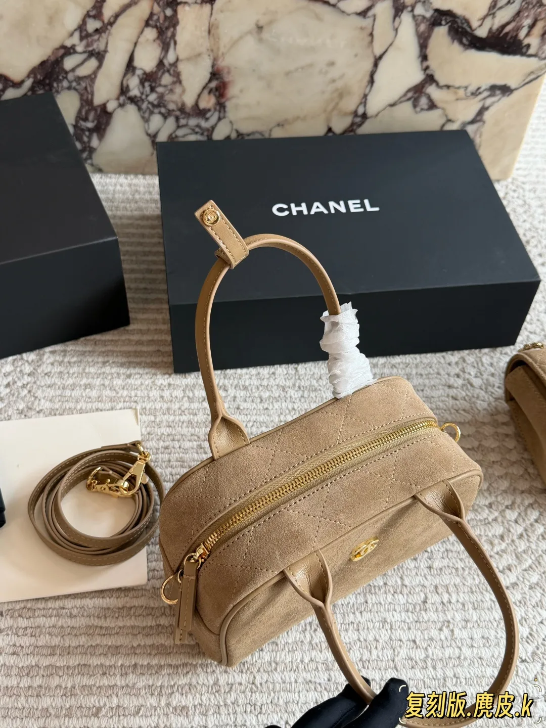 Chanel Quilted Handbag in Tan · view 5