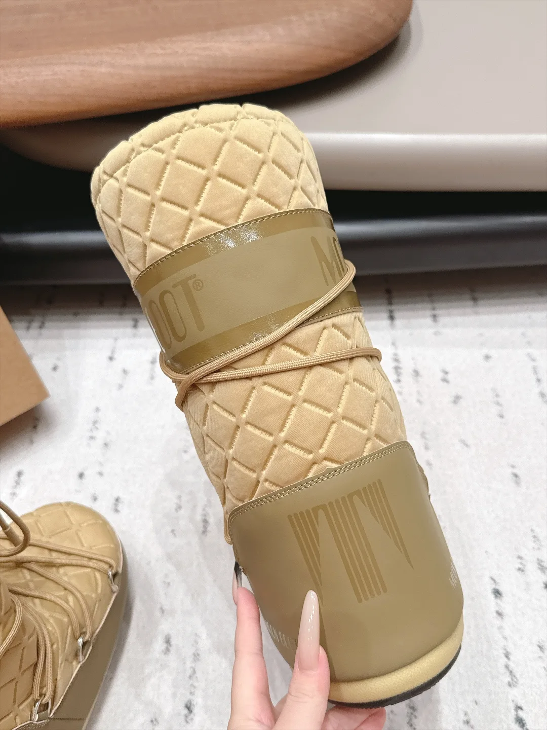 Moon Boot Lace-Up Quilted Snow Boots in Beige · view 7