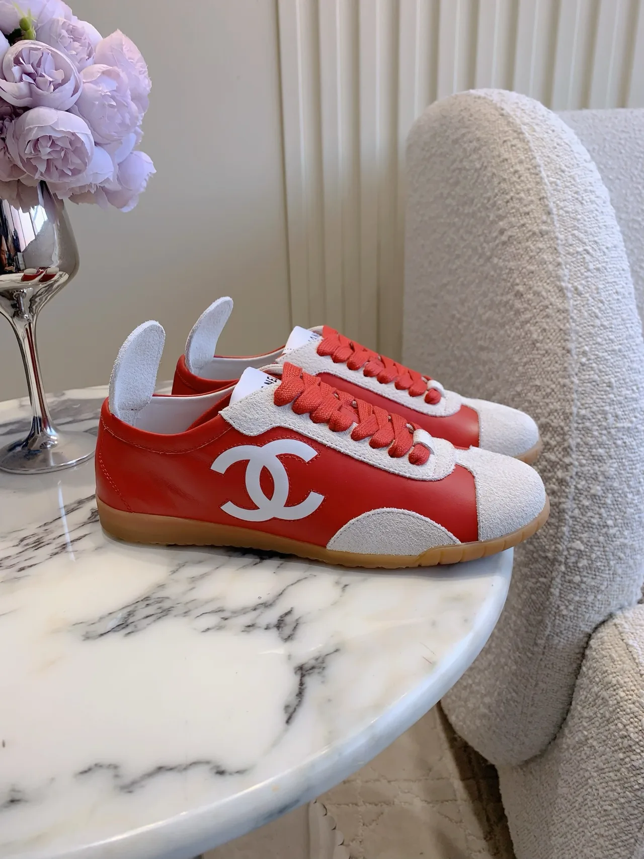 Chanel Calfskin Sneakers in Red · view 1