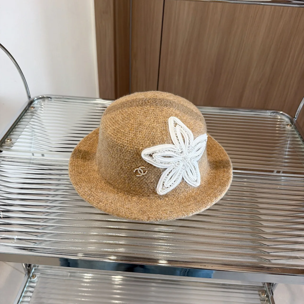 Chanel Flower knit bucket hat in Brown & Grey & Black & Cream & Red · view 1