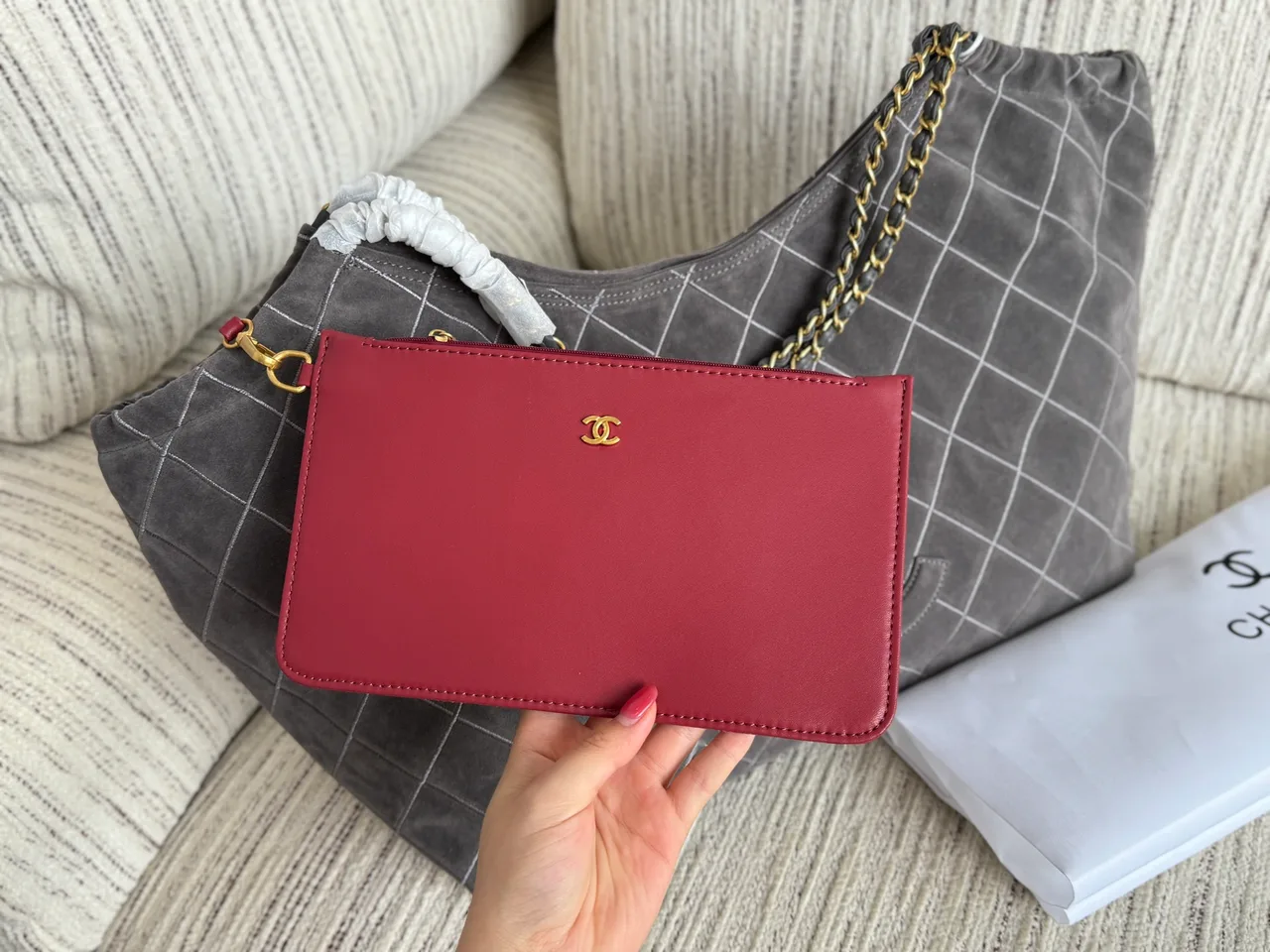 Chanel Quilted Hobo Bag in Brown & Grey · view 3