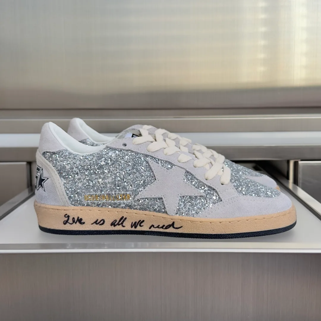 Golden Goose Cowhide Ball Star Sneakers in Silver · view 1
