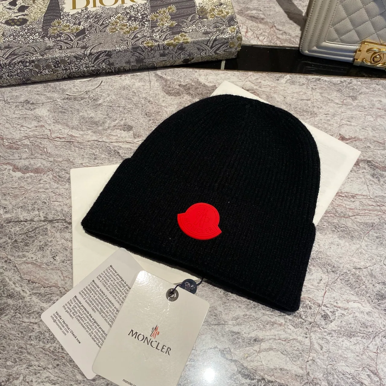 Moncler Beanie in Red & White & Black · view 3