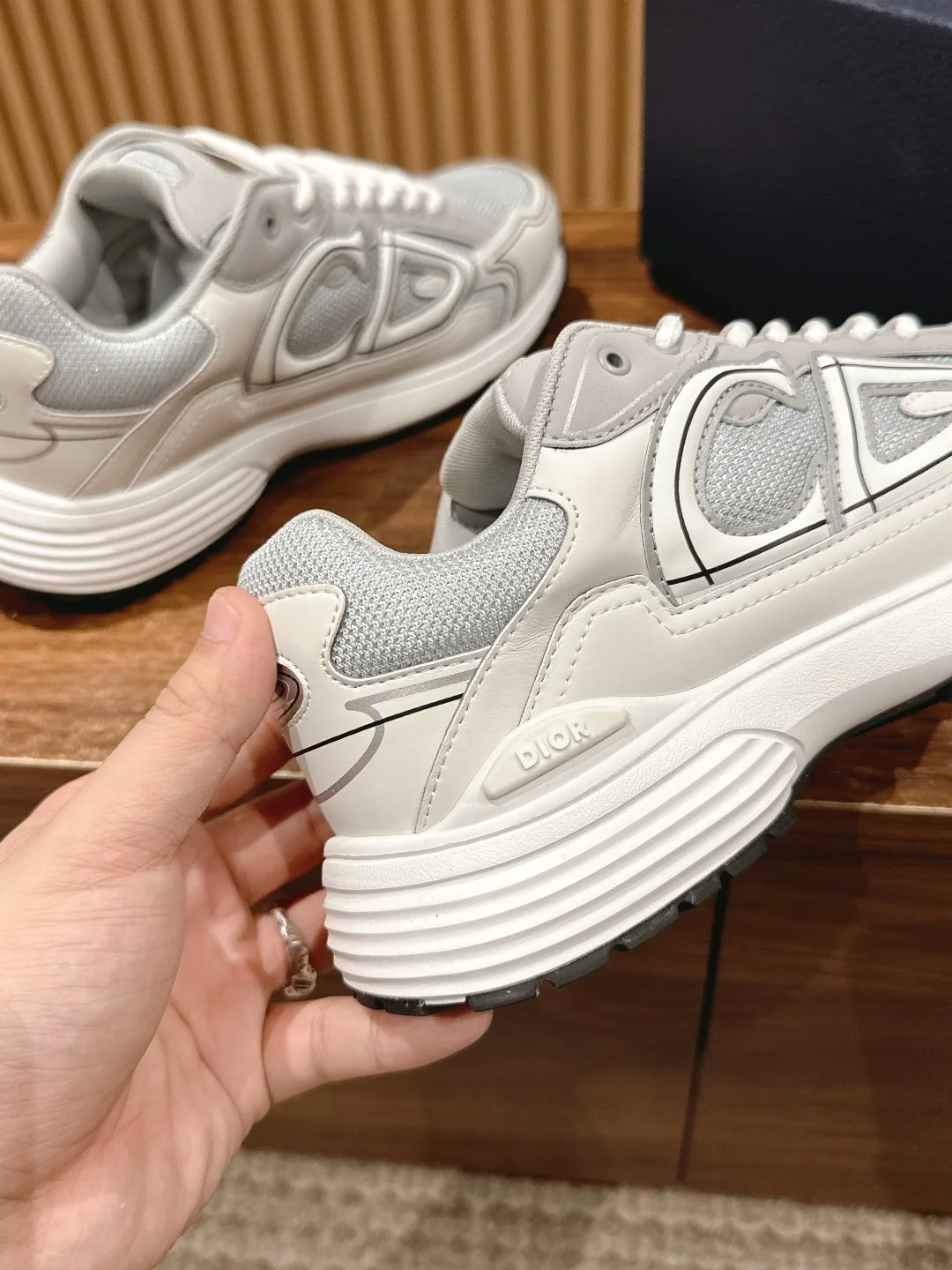 Dior Smooth Round-Toe Sneakers in Grey · view 7