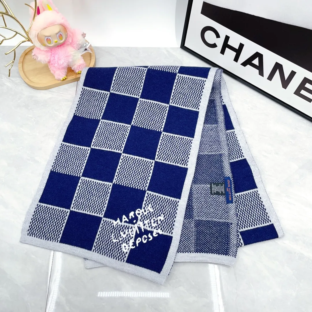 Louis Vuitton Wool Cashmere Embroidered Check Beanie and Scarf Set in Blue · view 8