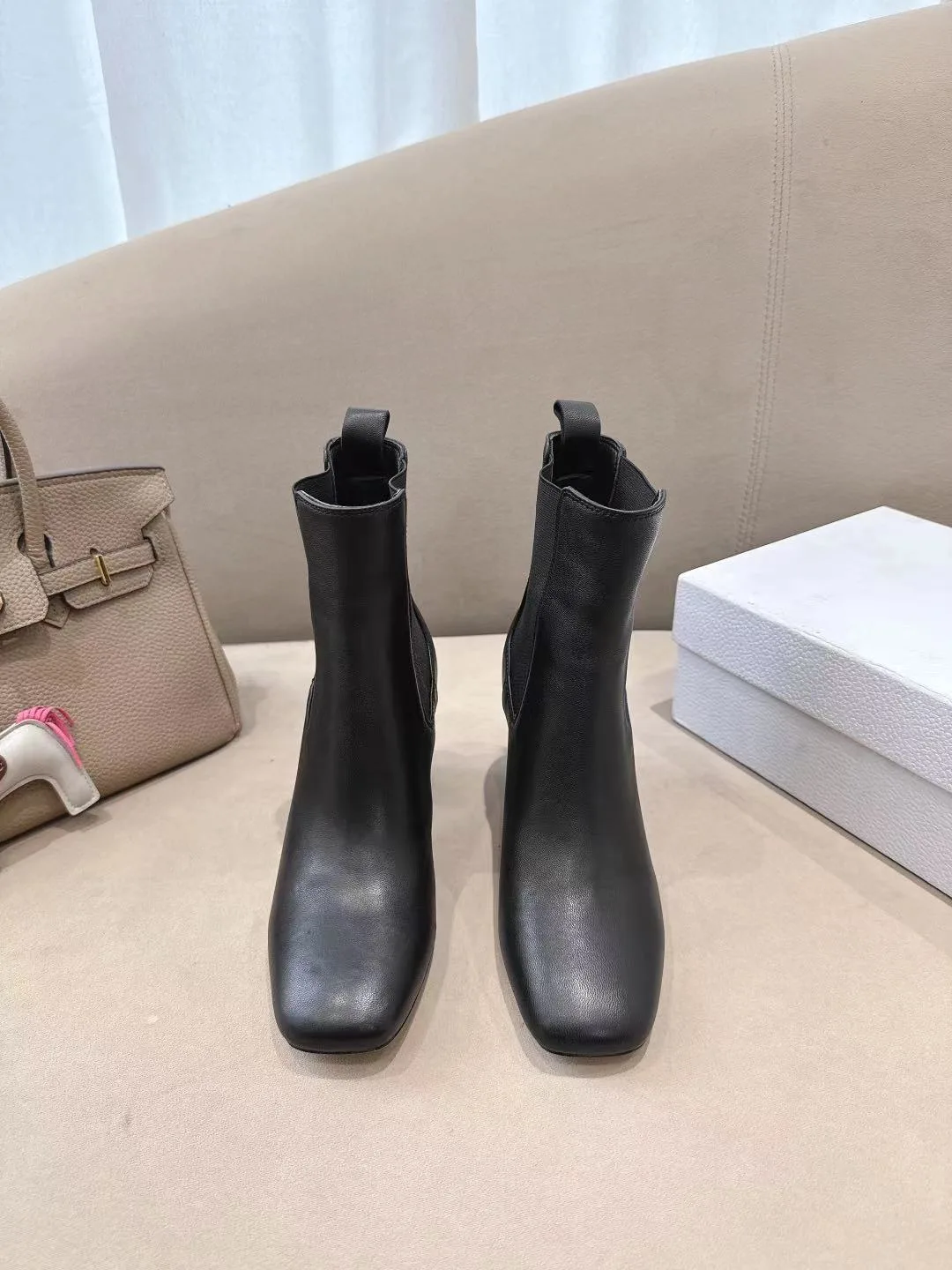 Dior Glossy Square-Toe Ankle Boots in Black · view 1