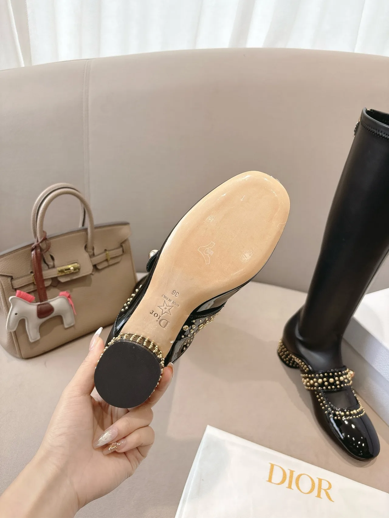 Dior Sheepskin Patent Leather Glossy Pointed-Toe Ankle Boots in Black · view 7