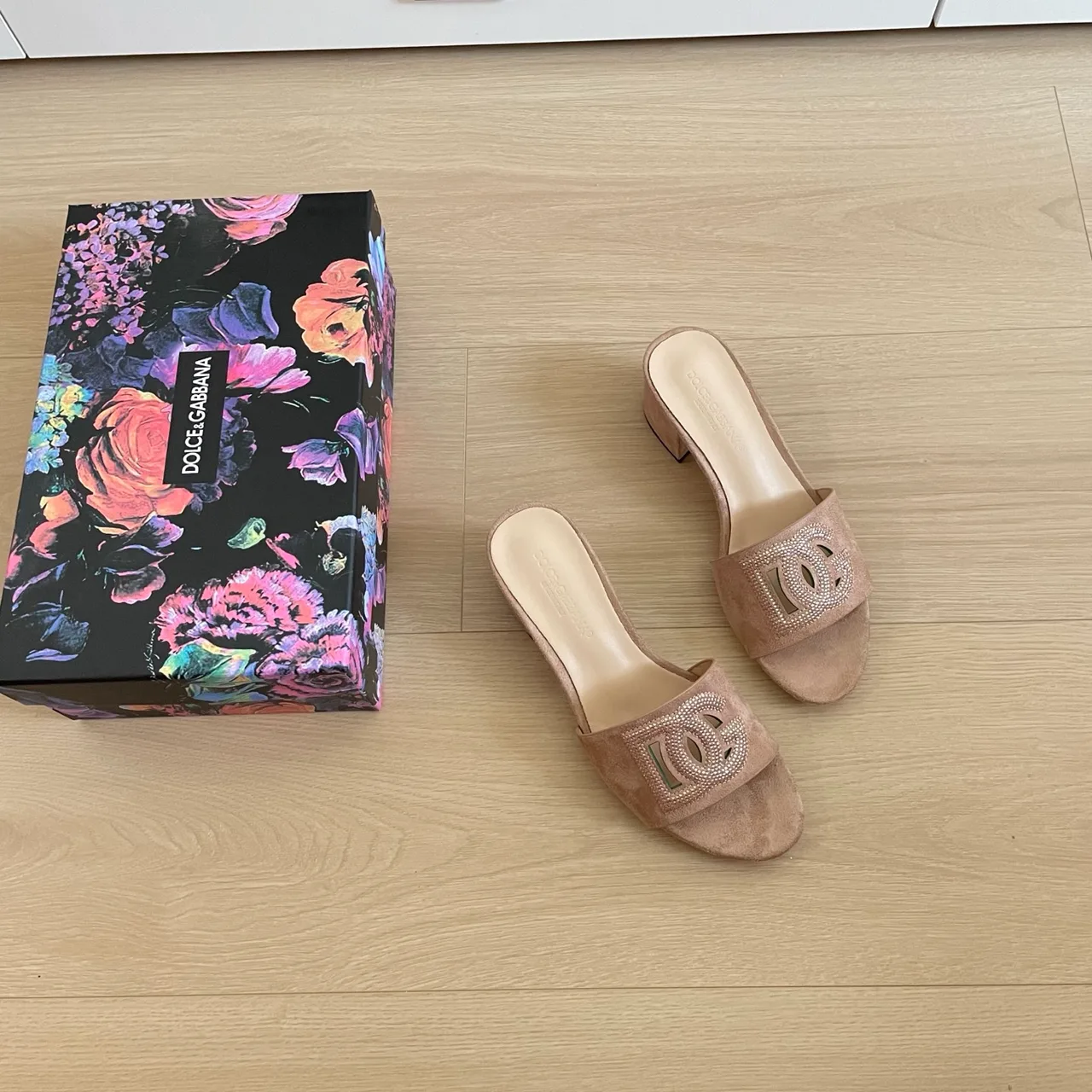 Dolce & Gabbana Sheepskin DG Crystal-Band Mules in Pink · view 4