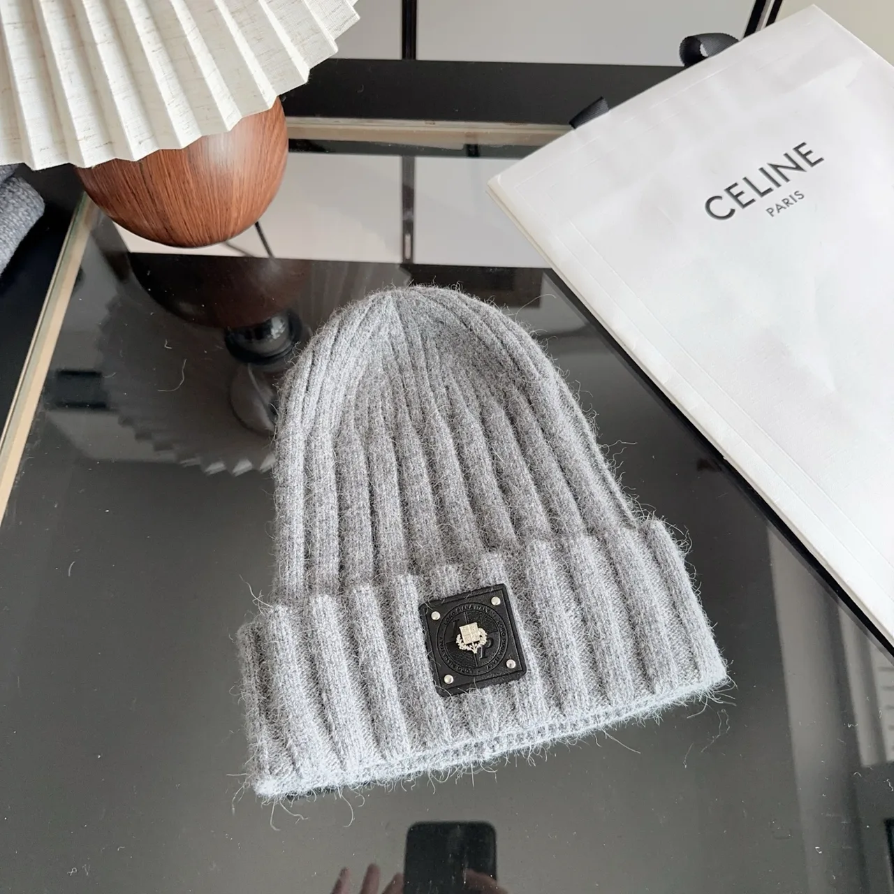 Celine Beanie in Grey & White & Black & Pink · view 1
