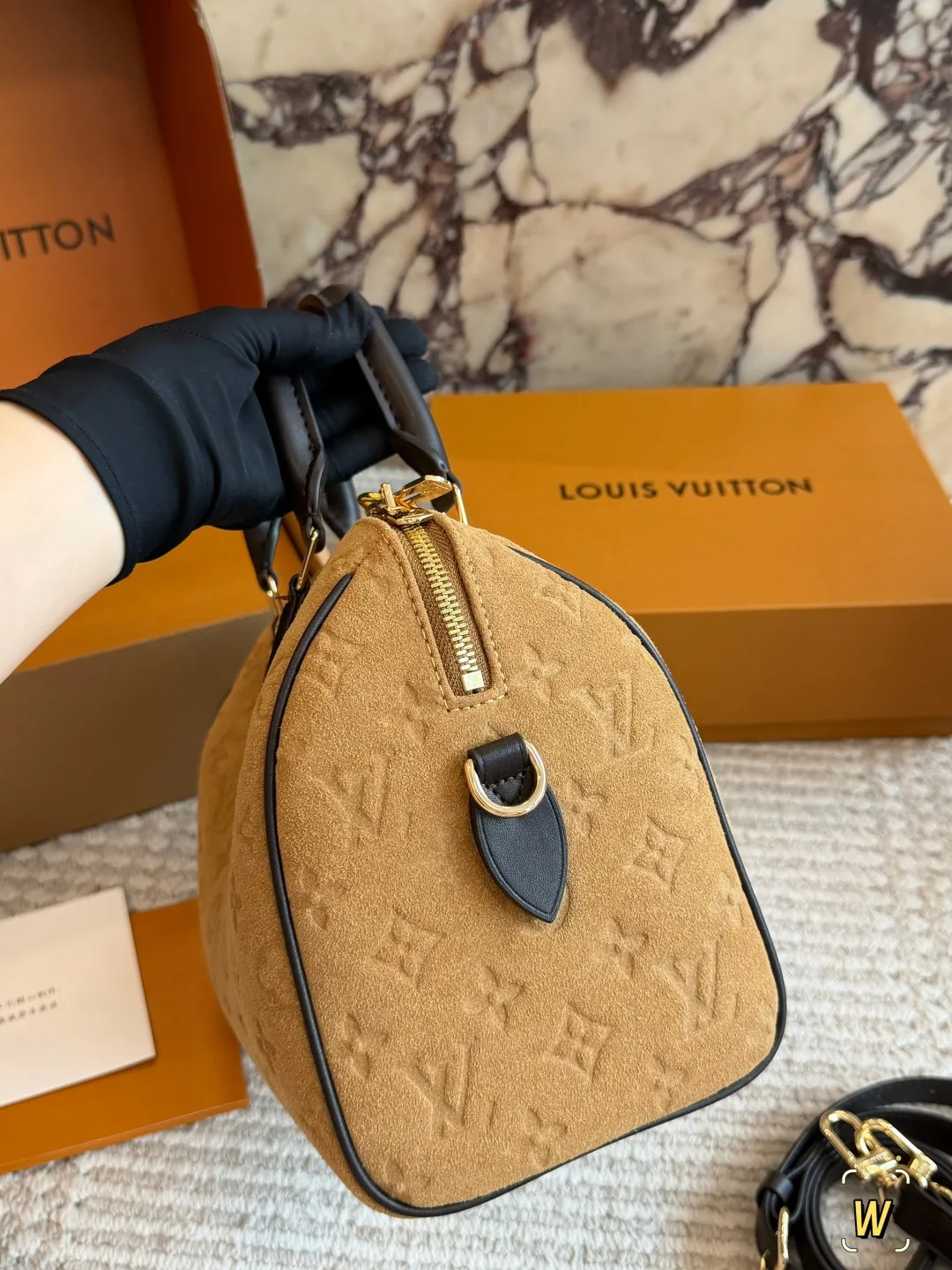 Louis Vuitton Suede Monogram Pillow Handbag in Tan · view 4